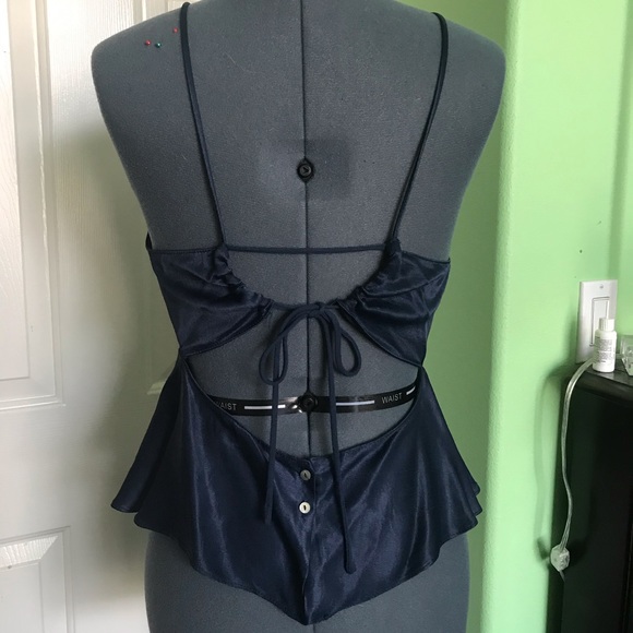 Zara Navy Blue Satin Cut Out Top - Picture 3 of 8